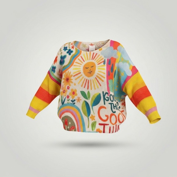 Loowie Eco-Design Sweaters - Loowie Eco-Design Open Knit Sweate Airy Women OS Sun Rainbow Art To Wear Italy